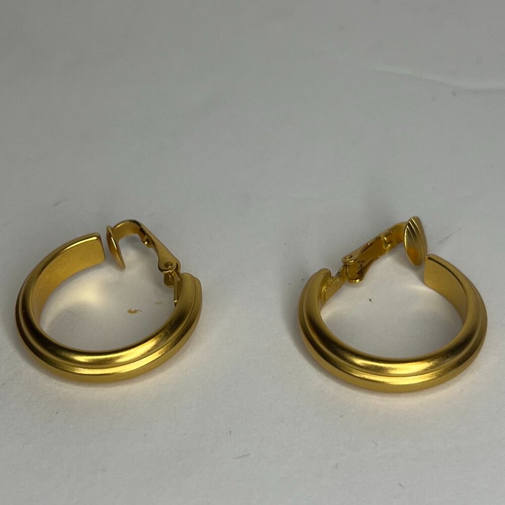 Gold-Colored, Semi-Circular Hoop Earrings with a Clip-On Style Closure